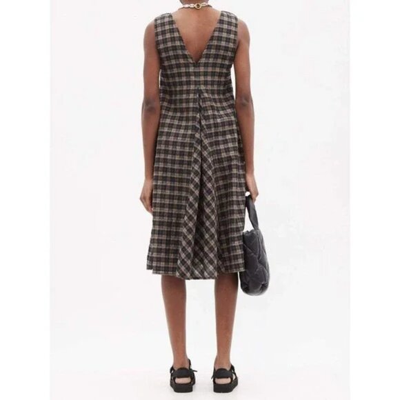 GANNI Seersucker Plaid Check Dress Black Brown Quiet Luxury Classic Sz 38 M B30 - Picture 4 of 13